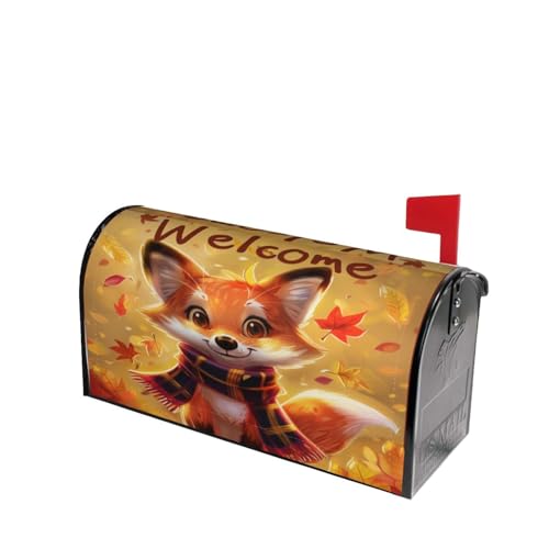 Image of Dujiea Autumn Fox Welcome Mailbox Wrap - Waterproof Magnetic Post Box Cover, Standard Size 21 inchX 18 inch Garden Yard Outside Farmhouse Home Decor