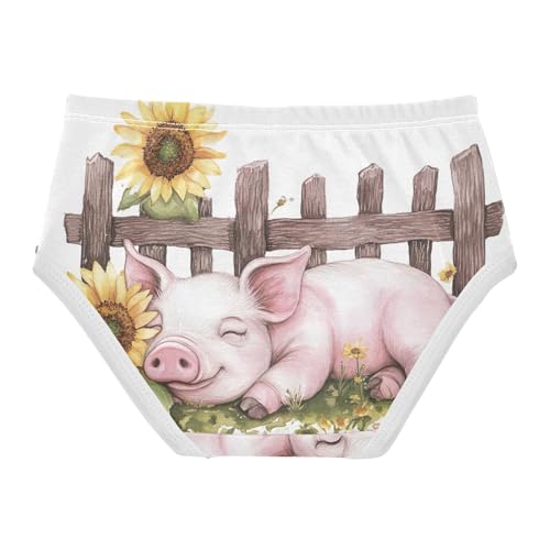 Underwear Girls, Cute Pig Laying Sunflowers Toddler Girl Briefs, Girls Cotton Underwear, 2T–8 Years2