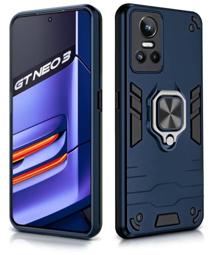Image of WOW IMAGINE Shock Proof Back Case Mobile Cover for Realme GT Neo 3 5G | Back Cover Case (Tough Armor | Hybrid PC + TPU | Ring Holder & in-Built Kickstand | Blue)