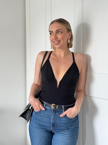 SHAPERIN Bodysuit for Women Shapewear Tummy Control Deep V Neck Plunge Sleeveless Backless Thong Body Suit Tank Top2