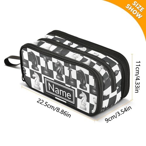 Image of Custom Chess Checkered Plaid Pencil Case Box Boys Girls Personalized Name Large Pencil Pouch Stationery Pen Bag Organizer for Kids Adults School Office
