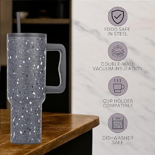 Image of Stainless Steel 1200 ml Vacuum Tumbler with Lid & Straw - Double‑Wall Insulated Cup for Travel, Gym & Office - Keeps Beverages Hot or Cold - 1.2 L Capacity (Black Paint)