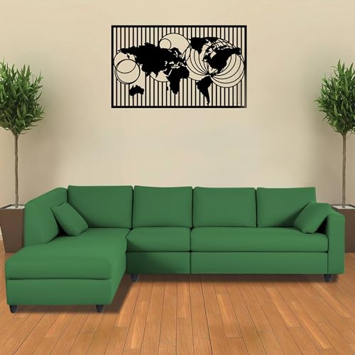 Image of Florian LHS 6 Seater L Shape Sofa Set for Living Room (Green Fabric) Premium Fabric Sofa