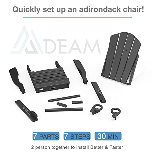 Mdeam Adjustable Backrest Adirondack Chair Folding Patio Lawn Outdoor Fire Pit Chairs Adirondack Chairs Weather Resistant With 2 Cup Holder/Adirondack Retractable Ottoman(Black) #TOP6