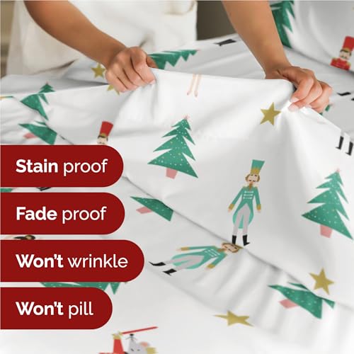 Queen Christmas Nutcracker Ballet Sheet Set - Holiday Xmas Pattern Bedding Set - Deep Pockets - Snug Fit - 4 Piece - Wrinkle Free - Comfy Festive Winter - Holiday Sheets for Women, Men, Kids & Teens