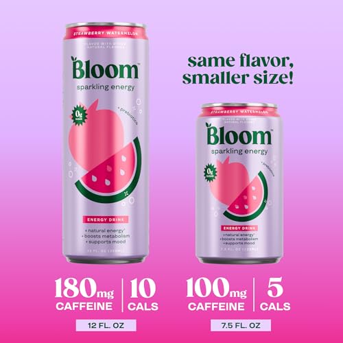 Image of Bloom Nutrition Sparkling Energy Drink Minis, Raspberry Lemon & Strawberry Watermelon, 7.5oz 12 Pack