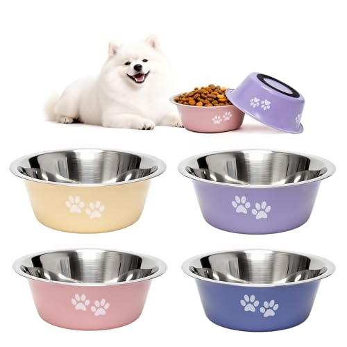 Stainless Steel Dog Bowls (860ML), 4 Pack Metal Dogs Food Water Bowl with Non-Slip Silicone Bottom, Dishwasher Safe, Pet Feeding Bowls for Cat, Pups for Small Medium Dogs