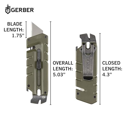 Image of Gerber Gear Prybrid Utility EDC Multitool Pocket Utility Knife, Razor Knife with Retractable Box Cutter Blade and Pry Bar, Green G10 with Clip