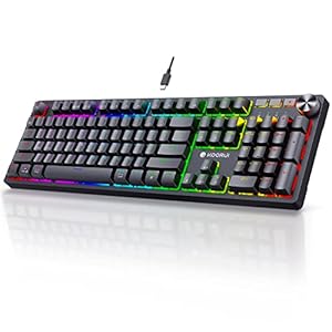 KOORUI Wired Gaming Keyboards with Red Switch,Hot-Swap Mechanical Keyboard with Volume Knob, 26 RGB Backlit Light Up Keyboard, Full Keys Anti-Ghosting, Dual Color Injection Molded Keycaps for Win/Mac