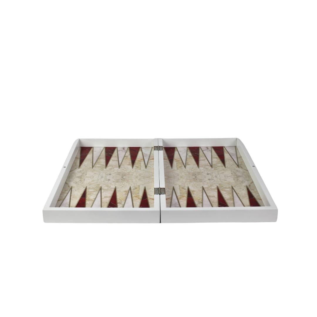 Set Backgammon in legno con design in marmo rosso, 48 cm
