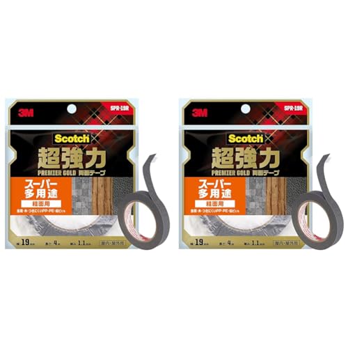 3M 両面テープ 超強力 スーパー多用途 粗面用 幅19mm 長さ4m スコッチ SPR-19R セミロング プレミアゴールド (× 2)