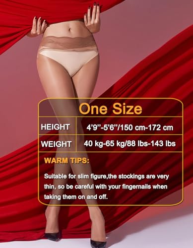 Image of HTRUIYA Women's Seamless Pantyhose Matte Silk Lace Tights Ultra Thin Sheer High Waist Stockings
