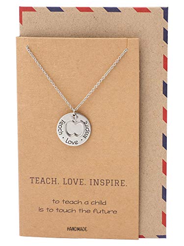 Quan Jewelry Teacher Necklace, Apple Jewelry, Teacher Gifts, Motivational Appreciation Charm, Necklace