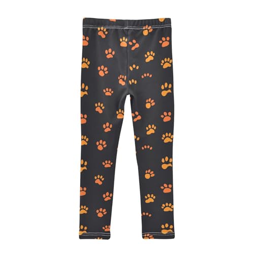 Orange Cat Dog Paw Print Girls Casual Leggings for Kids Printed Long Pant Bottoms Stretch and Soft2