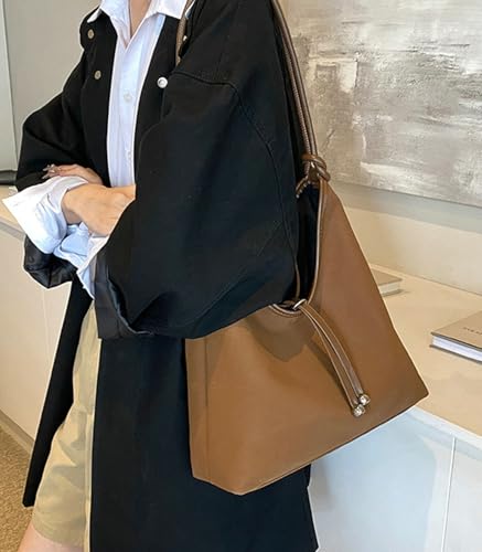 PU Suede Tote Bag Women 2025 Vintage Fall Winter Commuter Shoulder Handbag Bucket Bag Retro Dull Polish4