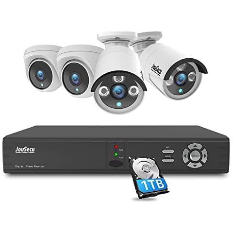 JouSecu 8CH Home Security Camera System Outdoor Indoor, 2MP HD 5-in-1 Surveillance DVR Recorder and (4) Wired 1080P CCTV Bullet Dome Cameras with Night Vision, Email Alert, 1TB Hard Drive Cover