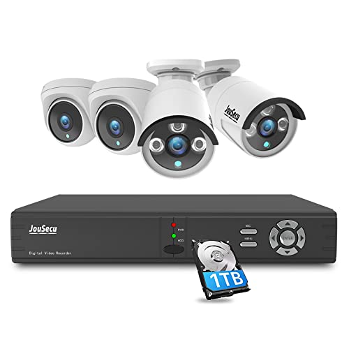 JouSecu 8CH Home Security Camera System Outdoor Indoor, 2MP HD 5-in-1 Surveillance DVR Recorder and (4) Wired 1080P CCTV Bullet Dome Cameras with Night Vision, Email Alert, 1TB Hard Drive