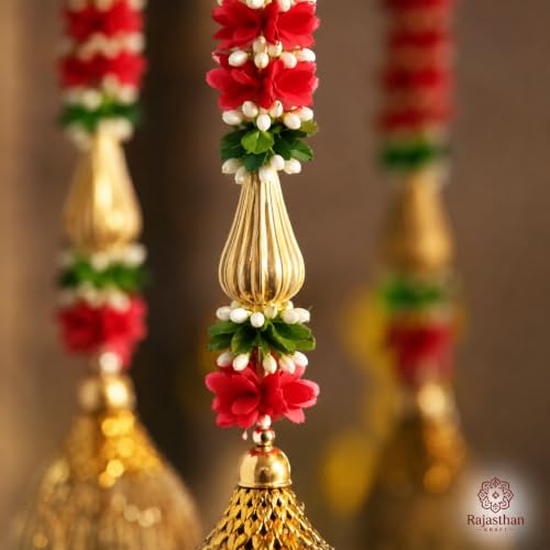 Image of Rajasthan Kraft Artificial Door Hanging, 44 Inch, Pack of 4, Multicolor Floral Latkan with Golden Tassels for Home Entrance, Festive Decoration, Ganesh Chaturthi, Navratri, Dussehra & Diwali Decor