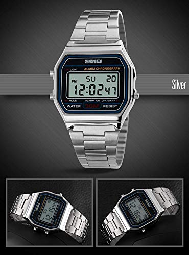 MASTOP Unisex Digital LED Fashion Sports Watches Luxury Full Steel Square Men Or Women Electronic Wrist Watches4