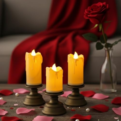 Image of SATYAM KRAFT 3 Pcs LED Tea Light Candles | Flameless, Smokeless, Unscented | for Gifting, Home Decor, Room Decoration Lights, Balcony & Festival, Valentine's Day Decoration Item(Bronze and Golden)