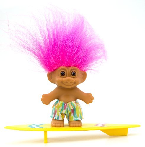 Muñeco Troll Surfer 4" My Lucky pelo rosa miniatura 1