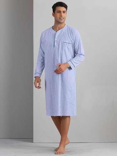 Lars Amadeus Stripe Nightgown for Men's Long Sleeved Button-Down Sleepwear Lounging Nightshirt2