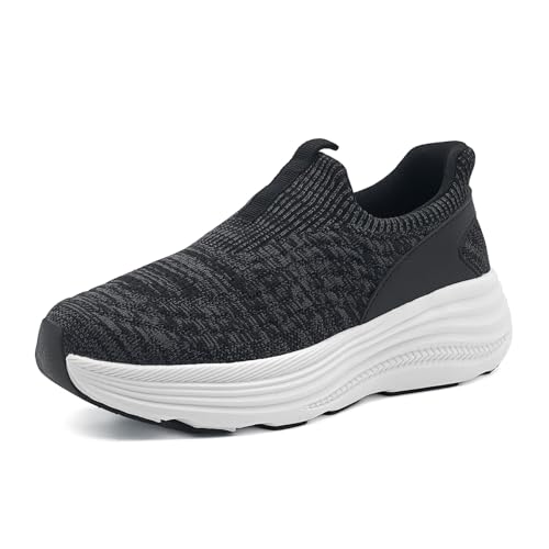 sharllen Slip On Trainers Womens Mens Breathable Mesh Hand-Free Running Shoes Arch Support Lightweight Sports Gym Sneakers Walking Tennis Casual Shoes(Black Grey 37)