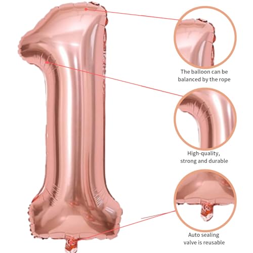 Image of Party Propz 1st Birthday Decoration Items for Baby Girl- 39 Pcs, Rose Gold Happy Birthday Banner (Cardstock), Happy Birthday Decoration Kit for Girl, Pink Balloons for Decoration, 1 Foil Balloon