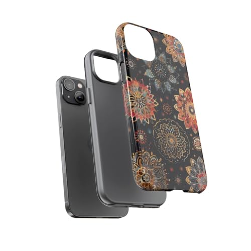 Coque iPhone 14 Plus noire rigide brillante motif mandala - 3