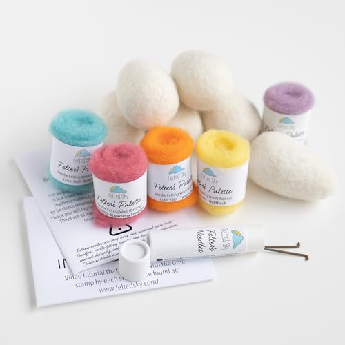 Image of Felted Sky Easter Eggs Needle Felting Kit Learn How to Felt | Beginner Friendly for Adults and Teens | Includes Everything to Create 6 Spring Eggs | Has Video Instructions