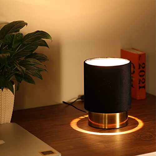 Kunjoulam Modern Brass Table Lamp Bedroom Lamp Nightstand, 7.9” Small Black Bedside Lamp Ambient Desk Lamp For Living Room With Black Velvet Fabric Lampshade With E12 Bulb #TOP1