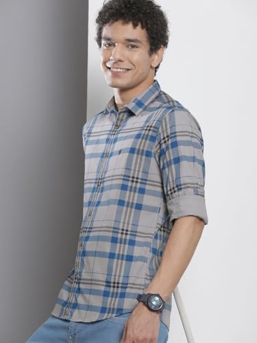 Image of The Indian Garage Co Men Regular Fit Checkered Full Sleeves Cutaway Collar Casual Shirt