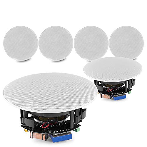 Power Dynamics 6x PD FCS6 6.5" Flush Mount Ceiling Speakers, Low Profile Coaxial Speaker System, 100V Line & 8 Ohm, 720W Audio Set for Home, Shop, Restaurant, Office & Commercial Use, White Finish