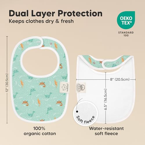 Image of 8-Pack Organic Baby Bibs for Boys, Girls - Soft Cotton Drooling and Teething Bibs for Baby Girl & Boy, Extra Absorbent, Easy to Clean & Put On for Toddler, Newborn, Infant 0-24 Months (Mesozoic)