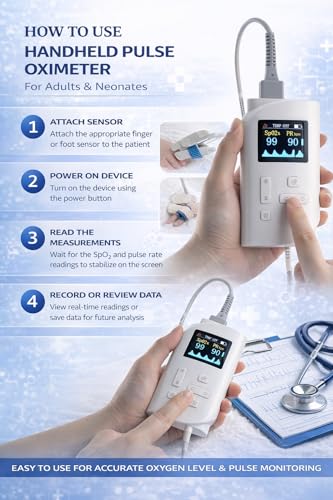 Image of Handheld Pulse Oximeter | Professional SPO2 & Pulse Rate Monitor with TFT LCD Display | Rechargeable Finger Oximeter | Ideal for Hospital, Clinic & Home Health Use (Neonatal /Kids)