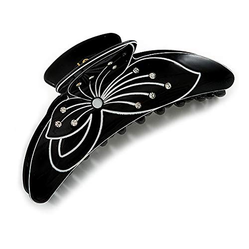 Miniatura 4 de Pinza de pelo de acrílico con motivo floral negroblanco, grande, 4.7 in a través