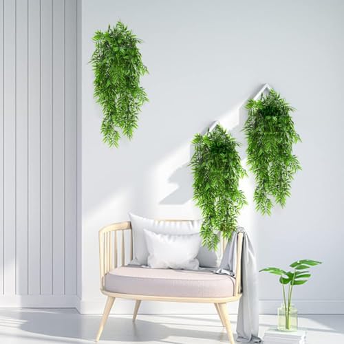 Image of Dekorly Artificial Vines Fake Greenery Garland Willow Leaves Faux Hanging Plants Trailing Weeping Ivy Drooping Hanging Vines Faux Plants Realistic (Design-B, 65CM)