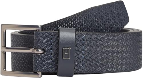 Tommy Hilfiger Uomo Cintura Soho Flag 3,5 cm Fibbia Quadrata, Blu (Space Blue), 105 cm