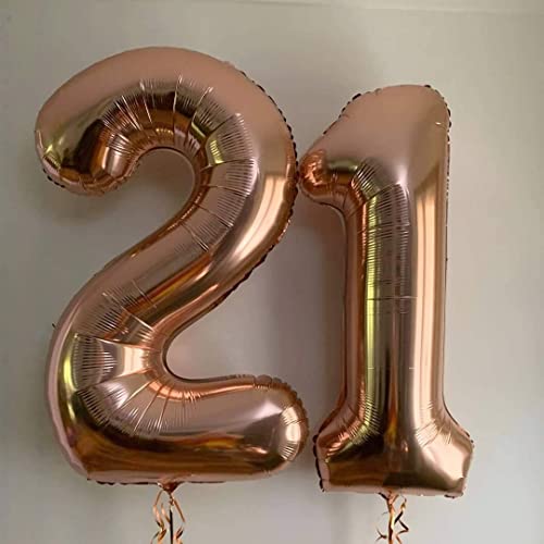Image of 40 Inch Rose Gold 21 Number Balloons Giant Jumbo Huge 12 or 21 Foil Mylar Helium Number Digital Balloons Rose Gold Birthday Mylar Digital Balloons 12th 21st Birthday Anniversary Events Party