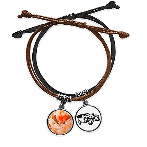 Bracelet en cuir et marbre blanc avec corde orange minibus