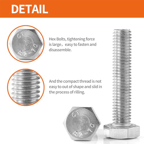 Image of M5 x 30mm 35mm 40mm 45mm 50mm Heavy Duty Hexagon Bolts Hex Head Screws, 304 Stainless Steel, Metric Fully Thread, Machine, Bright Finish, Assortment Kit 50PCS