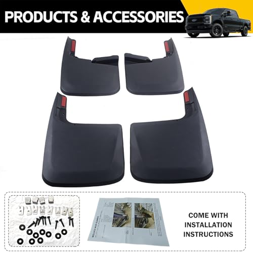 Image of Mud Flaps Splash Guards for Ford F-250 F-350 2017-2024 (w /Single Rear Wheels & w /o OEM Fender Flares) All Weather Mudflaps Mud Guard for Trucks Front Rear Set 4pc / No Need to Drill Holes