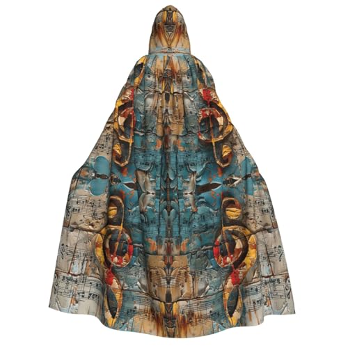 Cape à capuche imprimé notes de musique unisexe déguisement sorcière pour cosplay et Noël