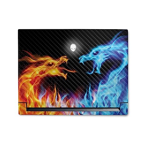 Image of MightySkins Carbon Fiber Skin Compatible with Alienware M18 R1 (2023) Full Wrap Kit - Dueling Dragons | Protective, Durable Textured Carbon Fiber Finish | Easy to Apply | Made in The USA