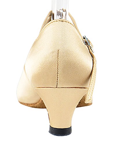 Very Fine Dance Shoes - Ladies Practice, Cuban Low Heel, Waltz Ballroom Dance Shoes - 9691-1.3-inch Heel and Foldable Brush Bundle - Light Brown Satin - 94