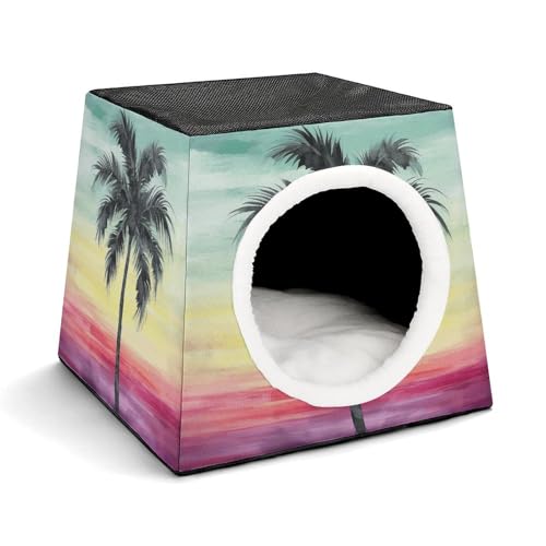 Capsule Pet Waterloo A Tropical Palm Tree Printed Foldable Dog House Cat Cave Soft Kitten Bed Warm...