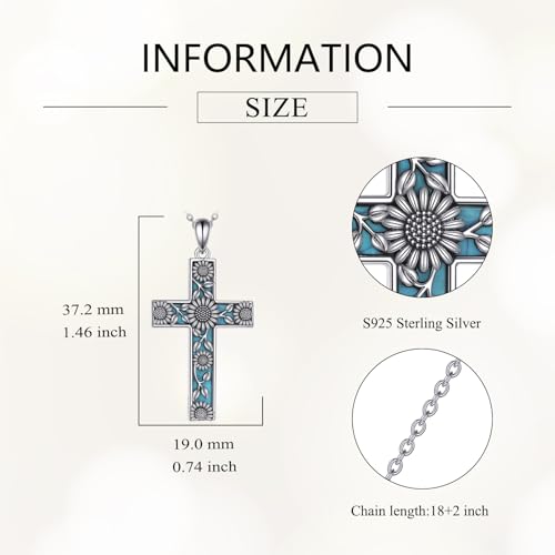 S925 Sterling Silver Turquoise Cross Pendant Necklace Turquoise Jewelry Gifts for Women3