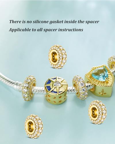 KEQ 925 Silver Spacer Stopper Bead Charms Compatible with Pandora Bracelets Birthstone CZ Always Stopper Mother's Day Jewelry Gifts for Women2
