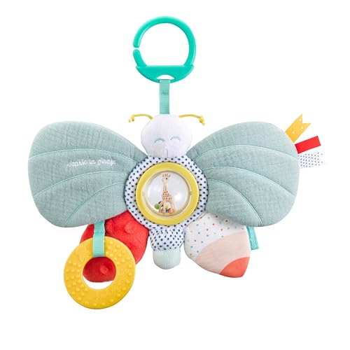 Sophie la Girafe – Papillon d'Éveil Multisensoriel Poussette – Dès 3 Mois – Anneau Dentition, Grelot, Pouet, Papier Froissé & Textures Douces |...