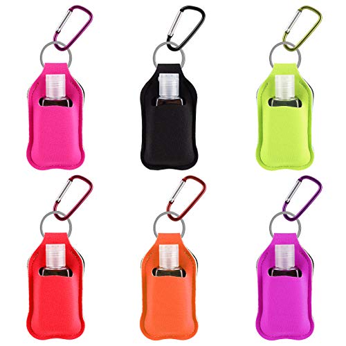 Tugaizi 12 Pieces Empty Travel Size Bottle and Keychain Holders Set Include 6 Pieces 30 ML Flip Cap Containers Reusable Travel Bottles for Soap, Lotion, and Liquids, 6 Pieces Keychain Bottle Holders